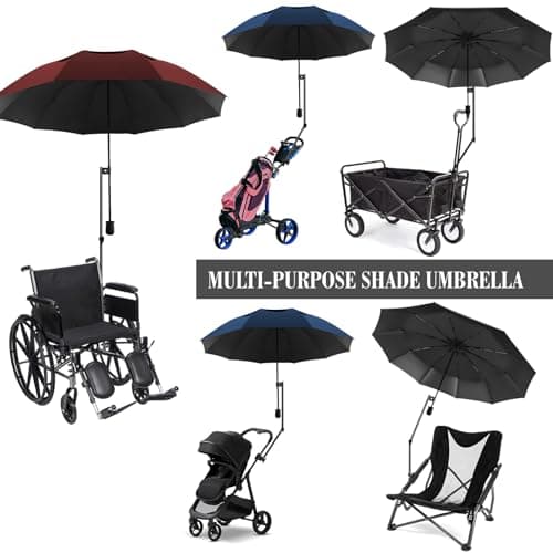 DUOUPA Adjustable Sun Umbrella with Clamp Clip - 53" UPF 50+ Portable Folding Umbrella for Patio, Beach Chairs, Camping, Wheelchair & Outdoor Use (Wine Red 53"/Type A - Thumbnail 6