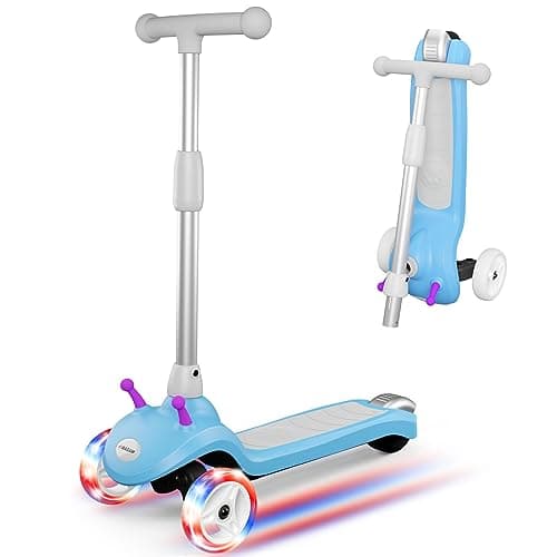 3 Wheel Scooter Stroller for 1-3 Years Olds, Toddler Tricycle & Stroller, Parent Push Handle, LED Lighted Wheels, 3 Adjustable Height Handlebars & Lean to Steer Technology, Stroller Tricycle, Blue