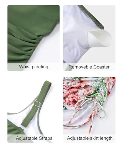 Arolina Womens Tankini Swimsuits for Women with Skirt Bathing Suits Two Piece Tummy Control Swimsuit Ladies Swimwear Army Green - Thumbnail 5