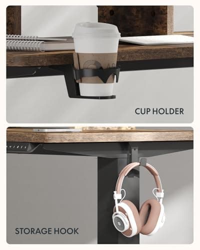 FLEXISPOT Standing Desk with Monitor Stand, 48 x 24 Inches One-Piece Electric Height Adjustable Computer Desk with Cup Holder for Home Office, Rustic - Thumbnail 5