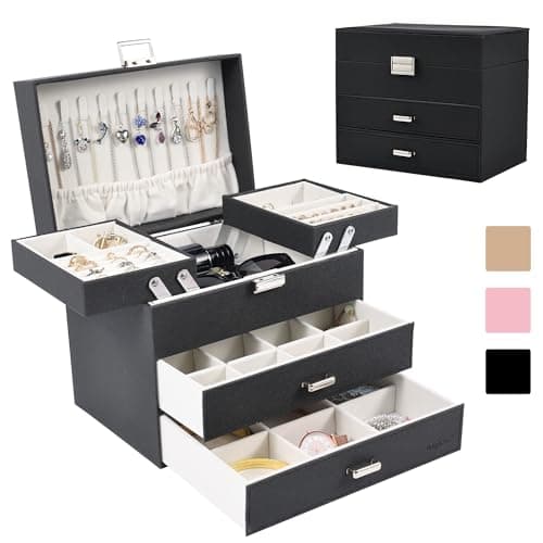 Dajasan Jewelry Boxes for Women Girls, Jewelry Organizer Box, 4 Layers Large Jewelry Storage Organizer for Earring, Ring, Necklace, Bracelets (Black) - Image 1