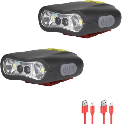 XLENTGEN Cap Lights Clip on Hat 2 Pack Rechargeable LED Headlamp Motion Sensor Clip Light, Adjustable 90, Waterproof Hands Free Flashlight for Camping, Fishing, Running