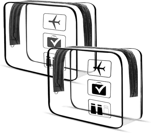 TSA Approved Clear Toiletry Bag, 2 Pack Toiletry Bag wih Zippers, Quart Size Travel Makeup Cosmetic Bag Organizer, Portable Travel Makeup Pouch Carry on Cosmetic Bags for Women Men (Black) - Image 1