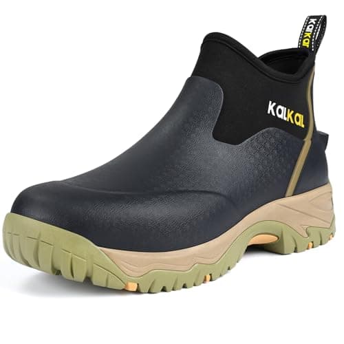 Kalkal Men's Rubber Boots, Waterproof Ankle Rain Boots, Insulated Working Booties with Comfortable Sports Sole, Outdoor Mud Boots for Yard Chore (Seaweed Mocha,Size9) - Image 1