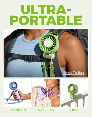 Diveblues Portable Turbo Fan, 100 Speed Handheld Fan with Strong Airflow, Foldable 4 in 1 Personal Fan for Neck, Desk & Travel, USB-C Rechargeable, Lightweight for Summer, Concerts & Outdoor Use - Thumbnail 5