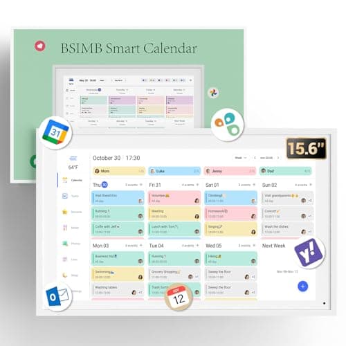 BSIMB 15.6 Inch Digital Calendar - Chore Chart, Meal Planner, Rewards System, Photo Display, Smart Electronic Calendar Touchscreen Interactive Hearth Display for Family Schedules, Seamless Scheduling White