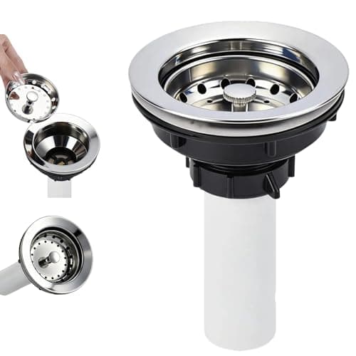 Kitchen Sink Drain Assembly, Stainless Steel Basket Strainer with Knob, 3-1/2 Inch Sink Drain Stopper Plug, Threaded Plastic Sink Strainer Tailpiece 1-1/2 in - Image 1