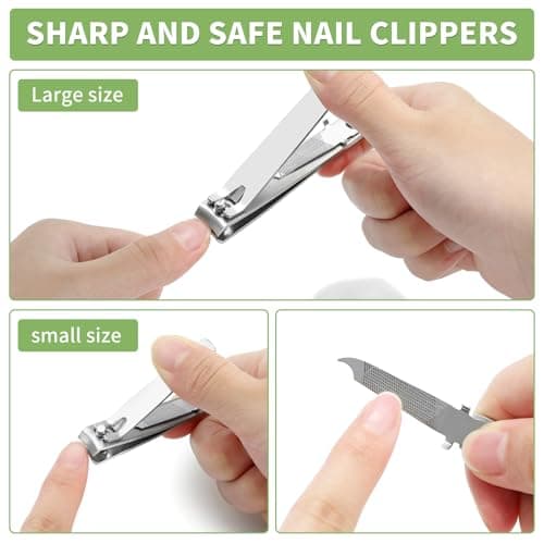 Mia Klein Premium Nail Clippers Set | Stainless Steel with Built-in File | 3.1" Toenail & 2.2" Fingernail Clippers for Men & Women | Curved Blades for Precision Cutting & Easy Grip (Silver) - Thumbnail 6