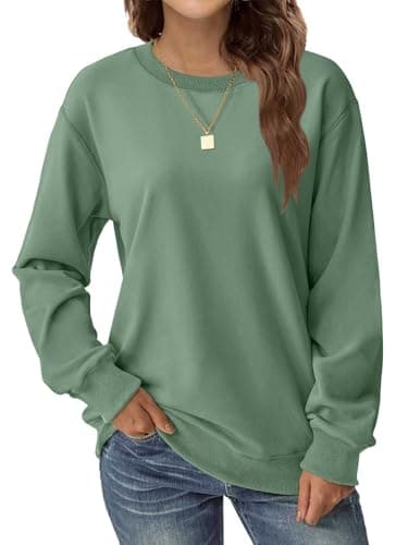 GKBK Womens Casual Long Sleeve Sweatshirt Crew Neck Crewneck T Shirt Tshirt Cute Pullover Tops Relaxed Fit Thin Soft Comfy Fall Winter Loose Fit Sweater 2026 Fashion Clothes Trendy Outfits Green XL - Thumbnail 2