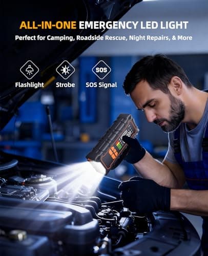 Battery Jumper Starter Portable, Jump Starter with Air Compressor-4000A 12V (7.0L Gas/ 6.0L Diesel) with 160PSI Tire Inflator, 10000mAh Jump Box Car Battery Jump Starter, Jumper Cables, LED Light - Thumbnail 6