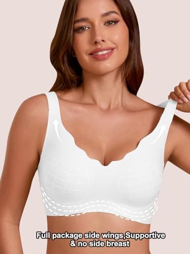 COCOMARTS Jelly Bras for Women No Underwire Seamless Push Up Scalloped Tshirt Bralettes Comfortable Wireless Everyday Bra White XX-Large - Thumbnail 4