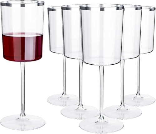 Ciaell 12 Pack Plastic Wine Glasses - 10 Oz Plastic Wine Glasses with Stem - Square Silver Disposable Stemmed Glass for Parties & Weddings & Outdoors - Image 1