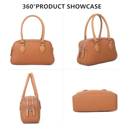 Genuine Leather Satchel Purse for Women Ladies Cross Body Bag Small Top Handle Handbag Lightweight for Daily Use Shopping Casual Outings Brown - Thumbnail 6