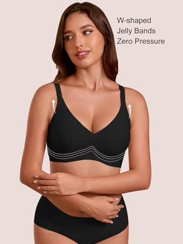 COCOMARTS Jelly Bras for Women No Underwire Seamless Push Up Bra Full Support Comfort Bralettes Wireless Plunge Everyday Bra Black Medium - Thumbnail 4