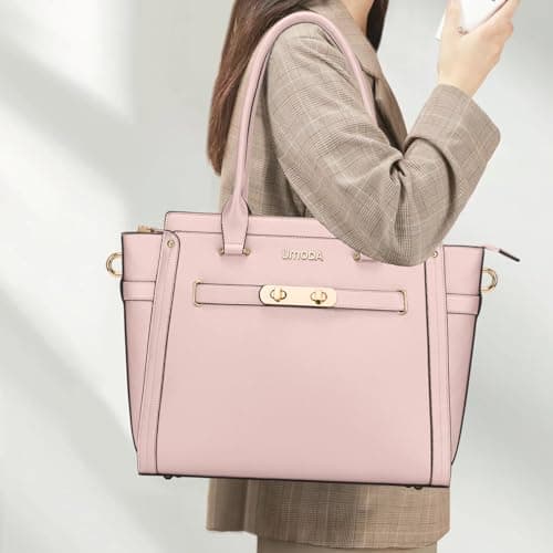 Laptop Bag for Women,15.6 Inch Multi Pocket Padded Tote Bag, Computer Bags for Women, Light Pink - Thumbnail 2