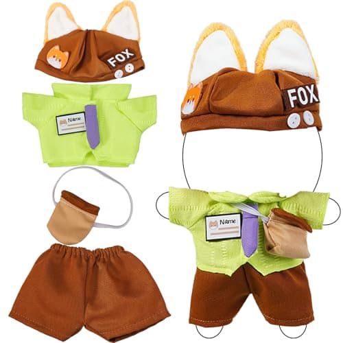 3PCS Fox Character Doll Costume Set Green Shirt and Tie Outfit for 15-17cm 4 Inch Blind Box Animal Dolls - Image 1