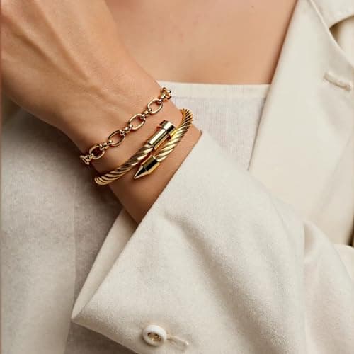 LCTrusttmor Gahna 18K Gold Plated Bracelets Set for Women, Stackable Bangle Bracelet with Adjustable Wristband Chain Set Trendy Jewelry Gifts - Thumbnail 3