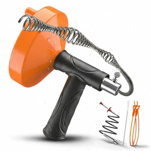 33 Feet Drain Snake Auger, Plumbing Snake Drain Hair Clog Removal Tool, Sink Unclogger Drain, Heavy Duty Toilet Snake Auger, Cleaner Tool for Bathroom Kitchen Tub Shower Drain Clog Remover with Gloves - Image 1