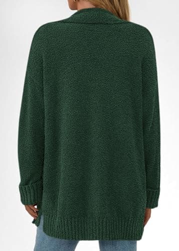 KIRUNDO Cardigan Sweaters for Women 2026 Fall Chunky Fuzzy Knit Open Front Loose Long Sleeve Sweater Coats Winter Clothing(Dark Green, Medium) - Thumbnail 2