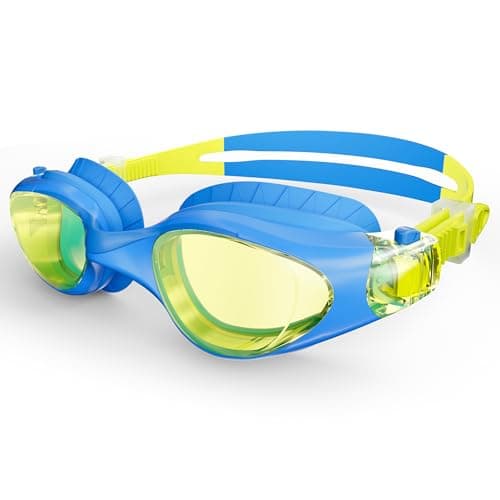 HIGAHY Swim Goggles for Kids 6-14, Anti-Fog UV Protection Clear Swimming Goggles, Leakproof Pool Swim Goggles for Boys Girls (Blueyellow - Yellow Lens) - Image 1