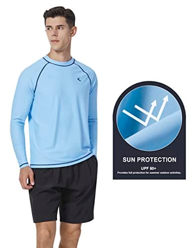 Mens Rash Guard UPF 50+ Swim Shirts UV Sun Protection T-Shirt Quick Dry Long Sleeve Beach Shirts for Fishing, Light Blue, 5XL - Thumbnail 4