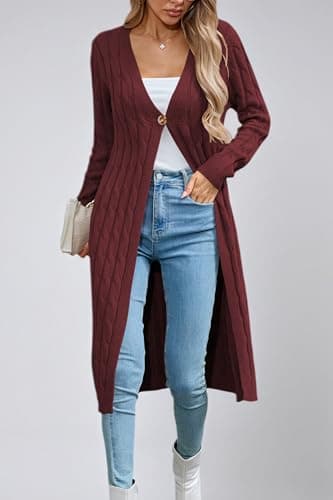Cakulo Womens Long Cardigans Cable Knit Chunky Cardigan Sweaters Open Front Fall Winter Fashion Outfits Coats 2025 Ruby S - Thumbnail 5