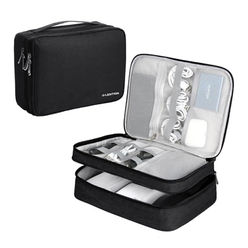 LENTION Cable Electronics Organizer Bag Pouch, Travel Cord Organizer Carry Case Waterproof Double Layers All-in-One Storage Bag Carrying for Cable, AirPods, Charger, Power Bank, Earphone Black