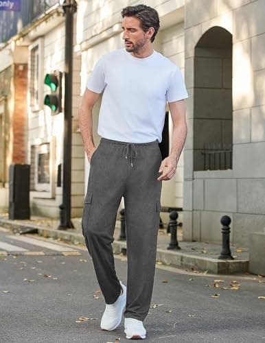 Deyeek Mens Lightweight Cargo Sweatpants with Pockets Straight Leg Cotton Sweatpants for Men Gym Workout Cargo Sweat Pants Charcoal - Thumbnail 3
