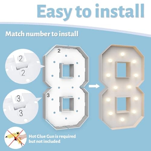 4FT Marquee Light Up Numbers 8,Party Decoration Large Marquee Light Up Letters with Weighted Water Bag,Pre-cut Foam Board Set Can Be Used for Birthdays,Weddings,Baby Anniversaries - Thumbnail 4