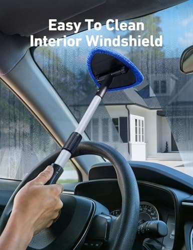 AstroAI Windshield Cleaner Tool, Car Interior Detailing Cleaning Kit with Extendable Handle and 4 Upgraded High-Density Reusable Microfiber Pads, Auto Glass Wiper Brush Kit for Cars, Blue, 15.9in-21in - Thumbnail 6