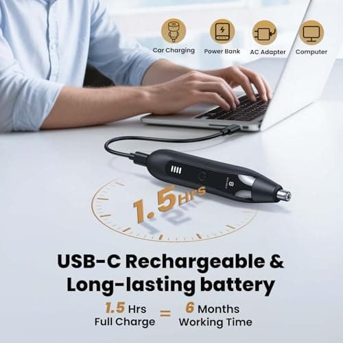 Selouj Ear and Nose Hair Trimmer for Men, 2025 Professional Painless USB Rechargeable Eyebrow & Facial Electric Hair Trimmer for Men Women, Powerful Motor, Dual Edge Blades, IPX7 Waterproof Easy Clean - Thumbnail 6