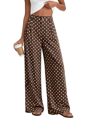 KIRUNDO Dress Pants Women 2026 Summer Polka Dot Palazzo Wide Leg Trousers Flowy Business Casual Slacks for Work with Pockets(Dot Brown White, Small) - Image 1