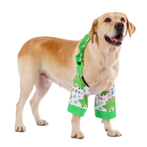 LovinPet Front Leg Sleeves for Medium and Large Dogs, 4-Way Stretch Elbow Protection, Anti-Lick Recovery, Warmth and Callus Prevention, Pair, Dinosaur Print, Green White,XXL - Image 1