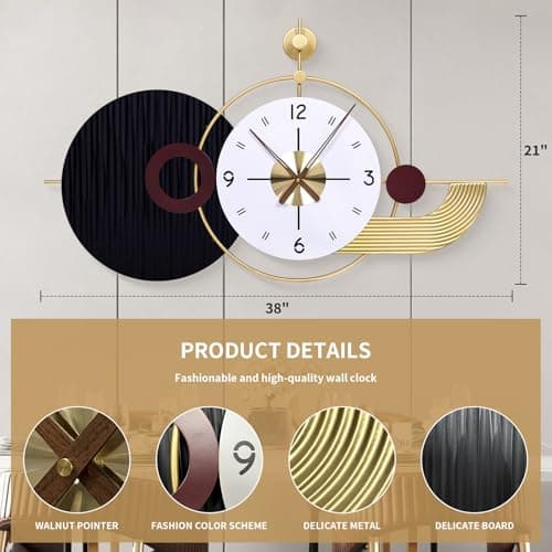 Anmotpe 37.8×21 Inch Light Luxury Retro Wall Clock - Battery Operated Modern Wall Clock with Large Geometric Design for Living Room, Bedroom, Home Decor - Thumbnail 2
