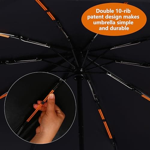Bluinzi 46 Inch Compact Umbrellas for Rain - Travel Small Umbrella - Automatic Folding Umbrella - Windproof Portable Umbrella, Double 10-rib - Thumbnail 3