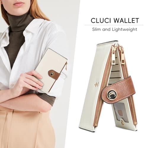 CLUCI Wallet for Women Leather Slim Womens Wallet RFID Blocking Bifold Credit Card Holder with Zipper Pocket - Thumbnail 3