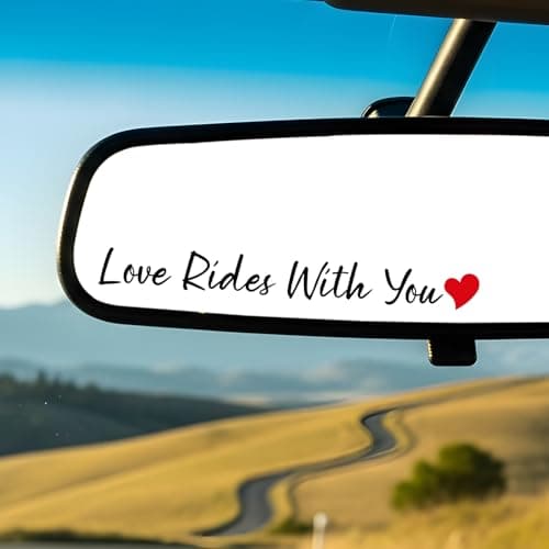 3 x Love Rides With You Rearview Mirror Sticker Decal, Cute Car Stickers for Womens, Automotive Vinyl vanity mirror Stickers, waterproof Decals for car, Laptop, mugs Accessories - Image 1