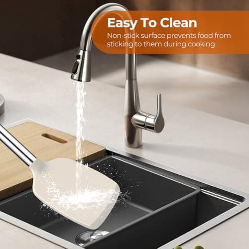 FINENUT Silicone spatula Solid&Slotted Turner Set of 2, for Flipping Fish Pancake Egg,Scratch-Proof for Nonstick Pans,446°F High Heat Resistant BPA-Free Kitchen Cooking(Khaki) - Thumbnail 6