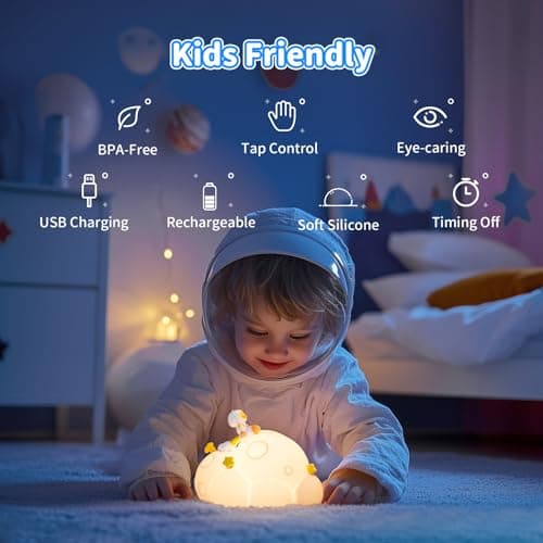ICARER FAMILY Auto-Off Night Light for Kids - Rechargeable Touch Control Bedside Lamp, Planet Night Lights for Nursery, Gift for Girls Boys - Thumbnail 4