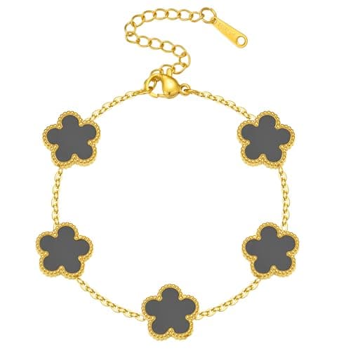 Fimhut 18K Gold Plated Clover Bracelet |Adjustable Bracelets| Lucky Flower Cute Link Bracelets Jewelry Gifts for Women,Waterproof & Fade-resistant Jewelry,Charm Bracelet,Valentine Gifts - Image 1