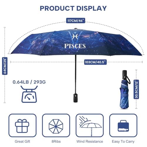 ECOBRELLA Automatic Travel Umbrella- Unique Constellation Design Waterproof Umbrellas- Collapsible Umbrella Gift for Rainy Days - Thumbnail 6