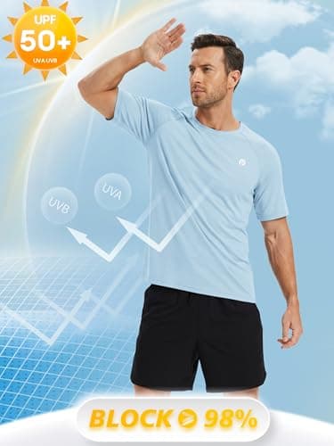 PINSPARK Men T Shirts UPF 50+ Lightweight Quick Dry Crew Neck Mens Short Sleeve Shirts Moisture Wicking Soft Casual Tees Tops L Arctic Blue - Thumbnail 4
