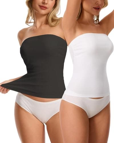 Womens Ribbed Tube Tops Strapless Bandeau Basic Crop Tops Backless Sleeveless Double Lined Y2K Tank - Image 1