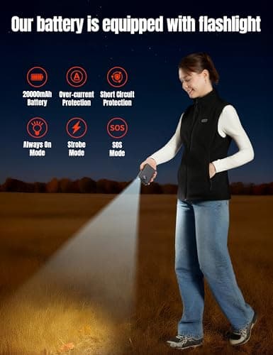 ELTENA Professional Women's Heated Vest with 20000mAh Battery equipped with Flashlights (US, Alpha, Large, Regular, Regular, Black Fleece Vest) - Thumbnail 5