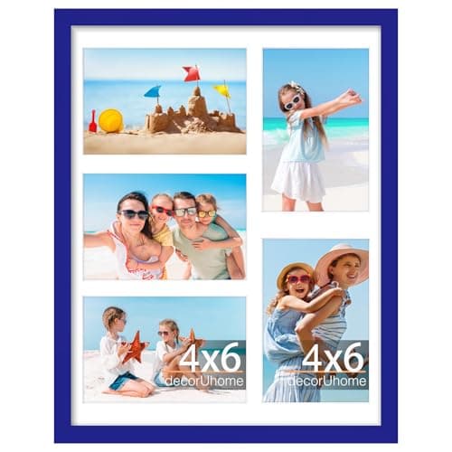 decorUhome 11x14 Picture Frames Collage Wall Decor, Display 5Pcs 4x6 Photos with Mat or 1Pcs 11x14 Unmatted, 5 4x6 Collage Picture Frames for Wall Mounting, Royal Blue - Image 1
