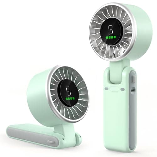 AWOAWO Portable Handheld Fan, 5 Speeds Wind, Battery Operated, Up to 13 Working Hours, Mini Personal Hand Fan Blow Cold Air for Travel, Beach, Vacation & Outdoor Activities（Green） - Image 1