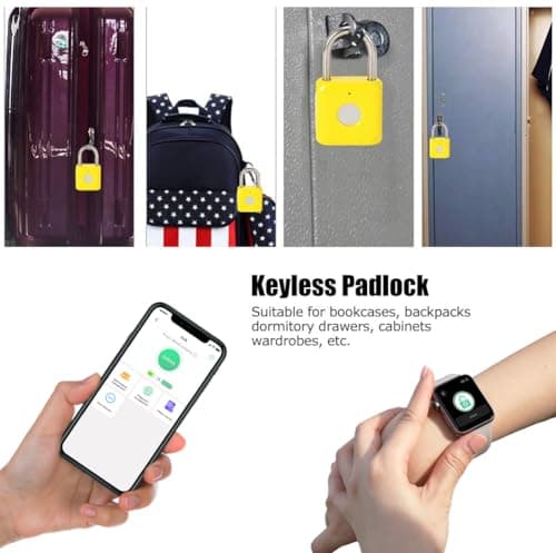 Fingerprint Padlock eLinkSmart Gym Locker Lock with Phone App iOS Watch Metal Keyless Combination Locks for School Sports Locker Hasp Storage Backpack Suitcase Yellow - Thumbnail 4