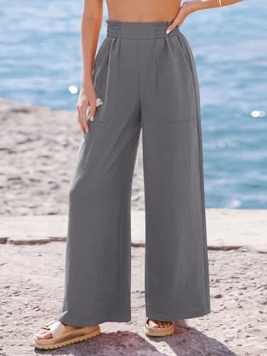 NIMIN Women Wide Leg Palazzo Pants High Waisted Casual Lounge Pants Flowy Loose 2026 Summer Beach Vacation Outfits Dressy Trousers with Pockets Dark Grey - Thumbnail 2