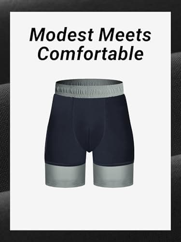 Arcweg Men's Swim Trunks with Compression Liner and Zipper Pockets Quick Dry 2XL Bathing Suit Board Swimming Shorts Grey - Thumbnail 4