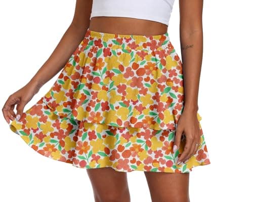 Lepunuo Womens Summer Flowy Mini Skorts Skirts High Waist Ruffle Tiered Casual Boho Beach Short Skirts Built-in Shorts - Image 1